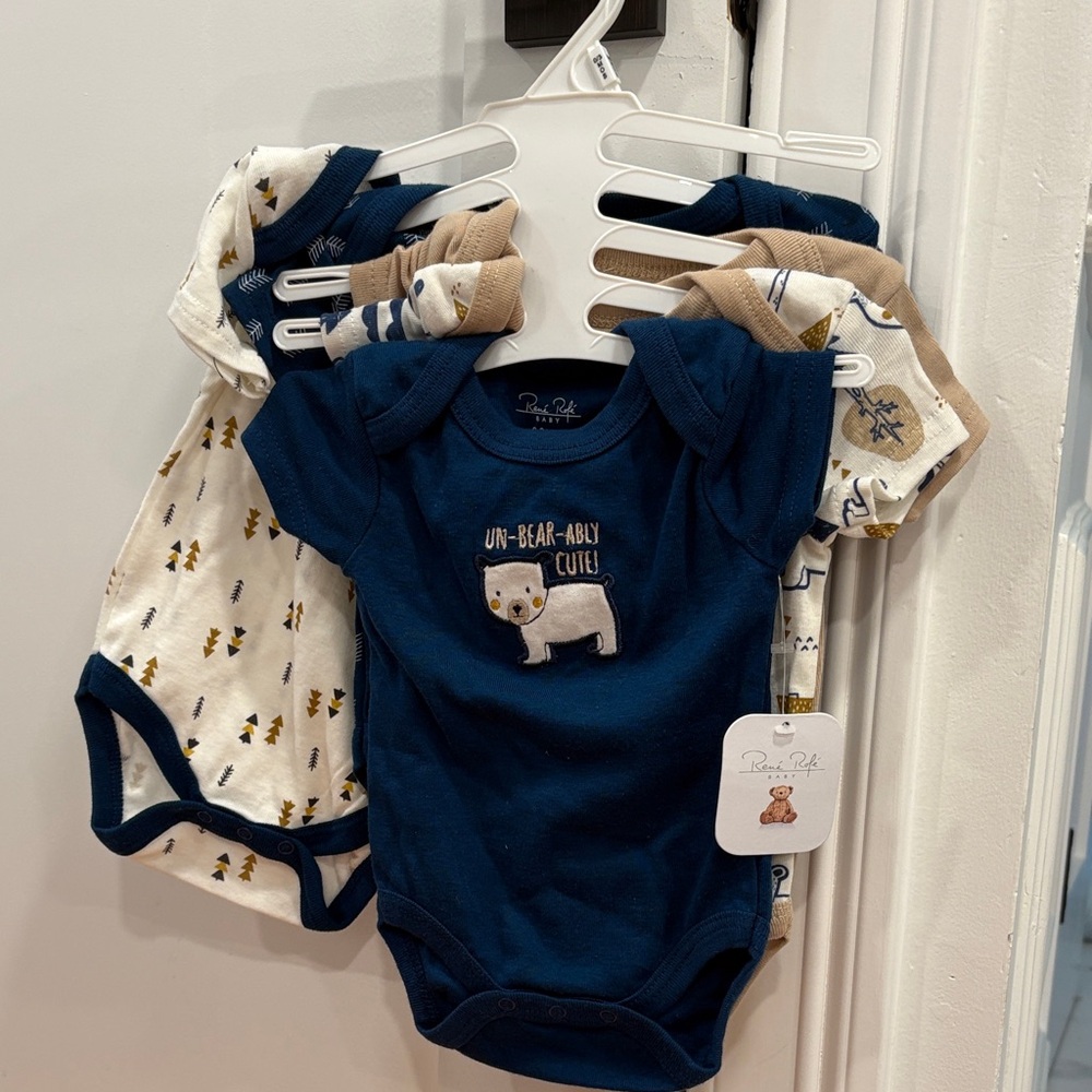 Rene Rofe Baby Bodysuits - Navy, Cream, Tan
